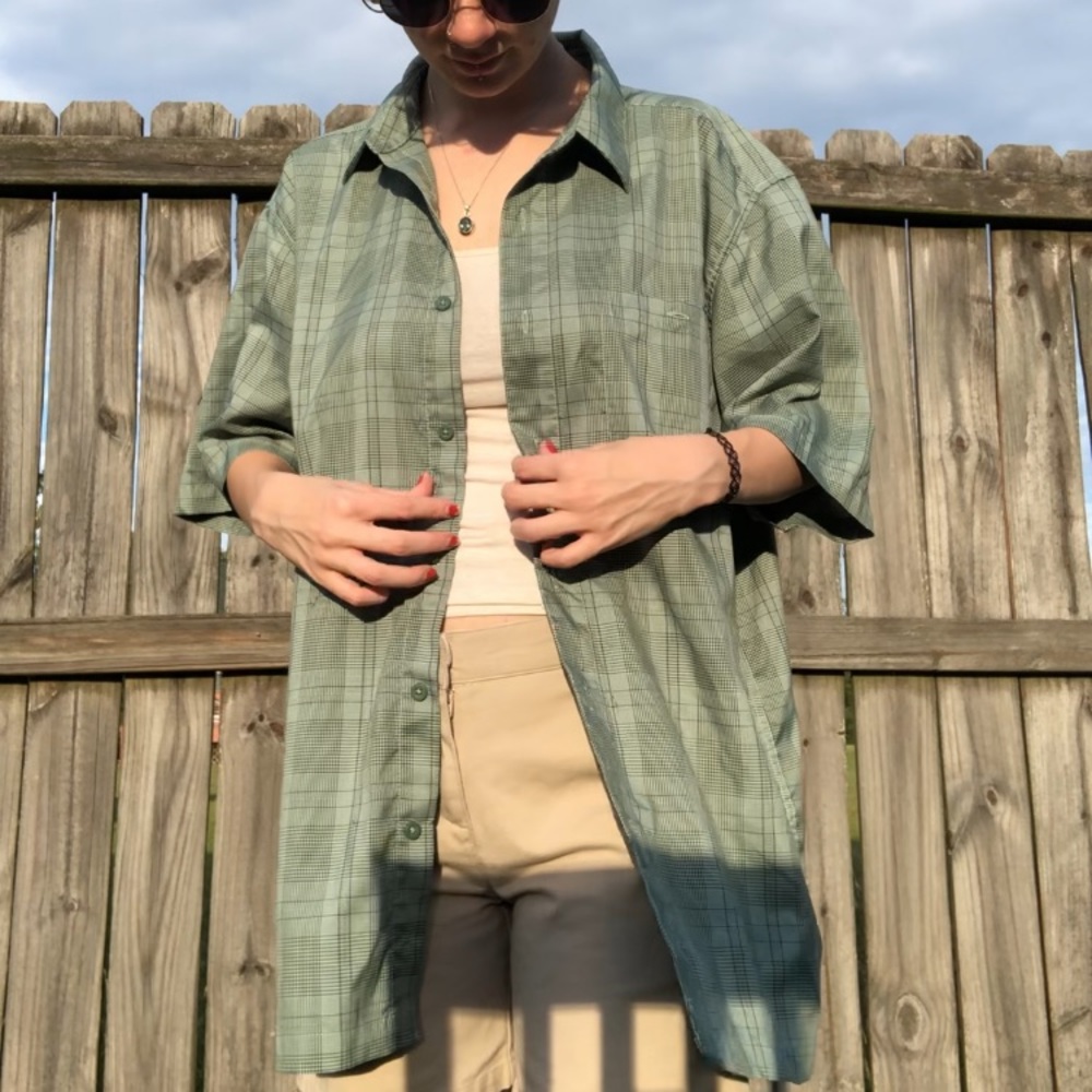Green Plaid Button Up